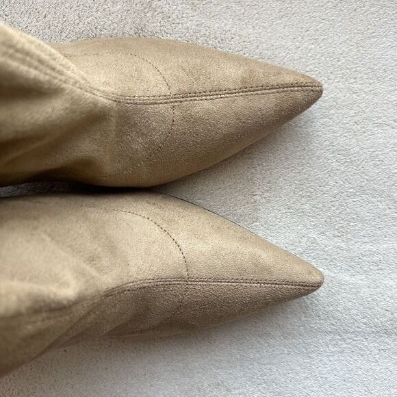 Marc Fisher LTD Larry Sock Ankle Boot Women 9 M Tan Faux Suede Pointed Toe Block - Picture 6 of 15